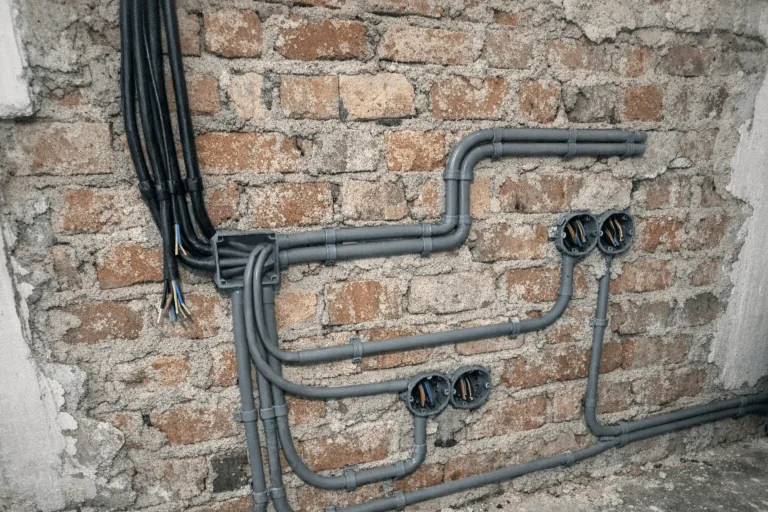Neu verlegte Stromkabel in einer modernisierten Wohnung